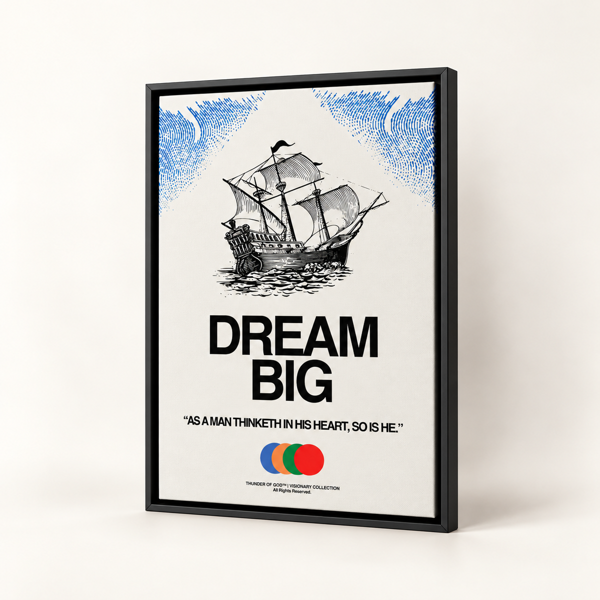 Dream Big 11 by 14 inch canvas in a slim black floating wood frame with visible shadow gap