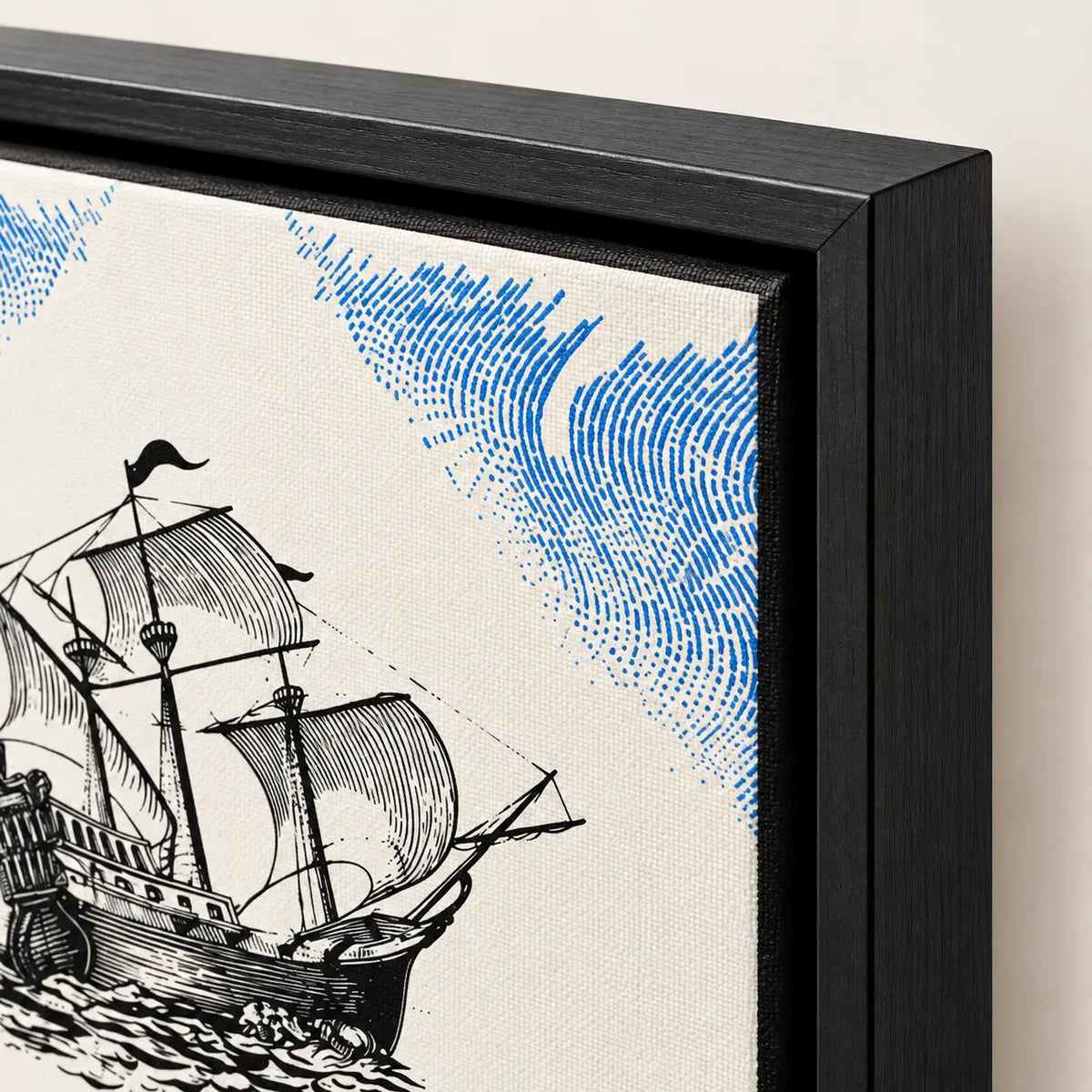 Close detail of the Dream Big canvas, recessed shadow gap, and separate slim black wood frame