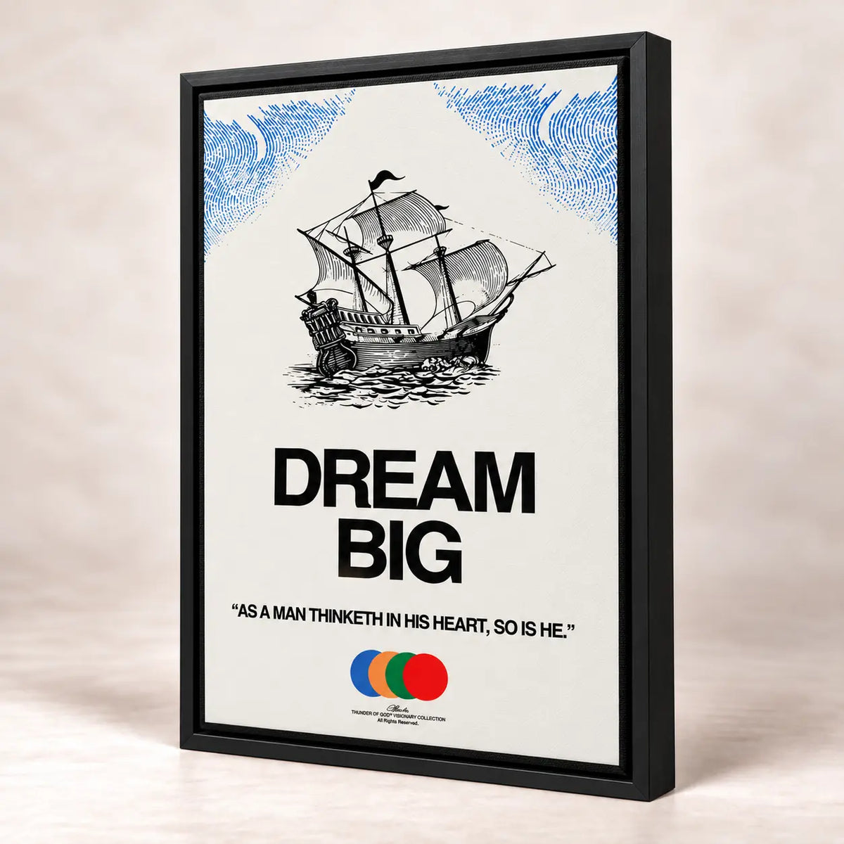Dream Big 24 by 36 inch black-wrapped canvas inside a slim black floating frame
