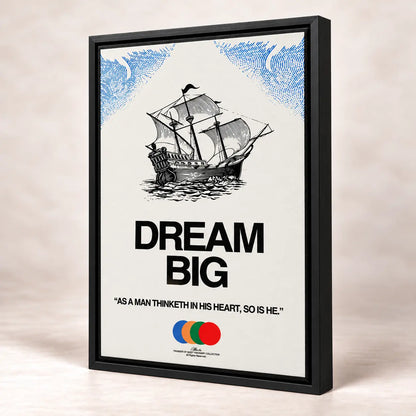 Dream Big 24 by 36 inch black-wrapped canvas inside a slim black floating frame