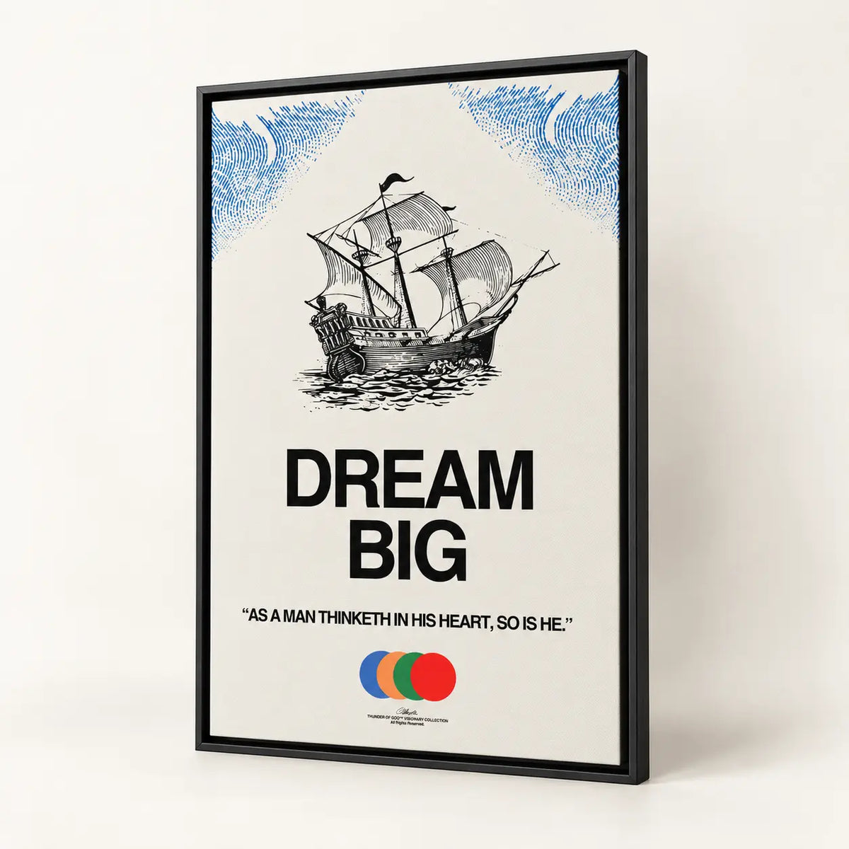 Dream Big 24 by 36 inch canvas in a slim black floating wood frame with visible shadow gap