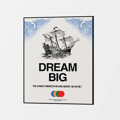 Dream Big 11 by 14 inch canvas design with a sailing ship and bold lettering