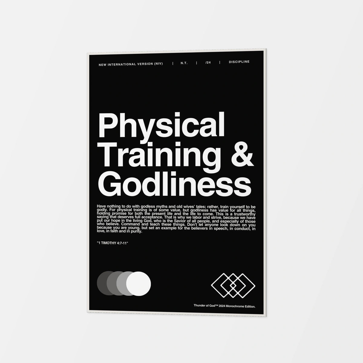 Physical Training and Godliness canvas in black with white lettering